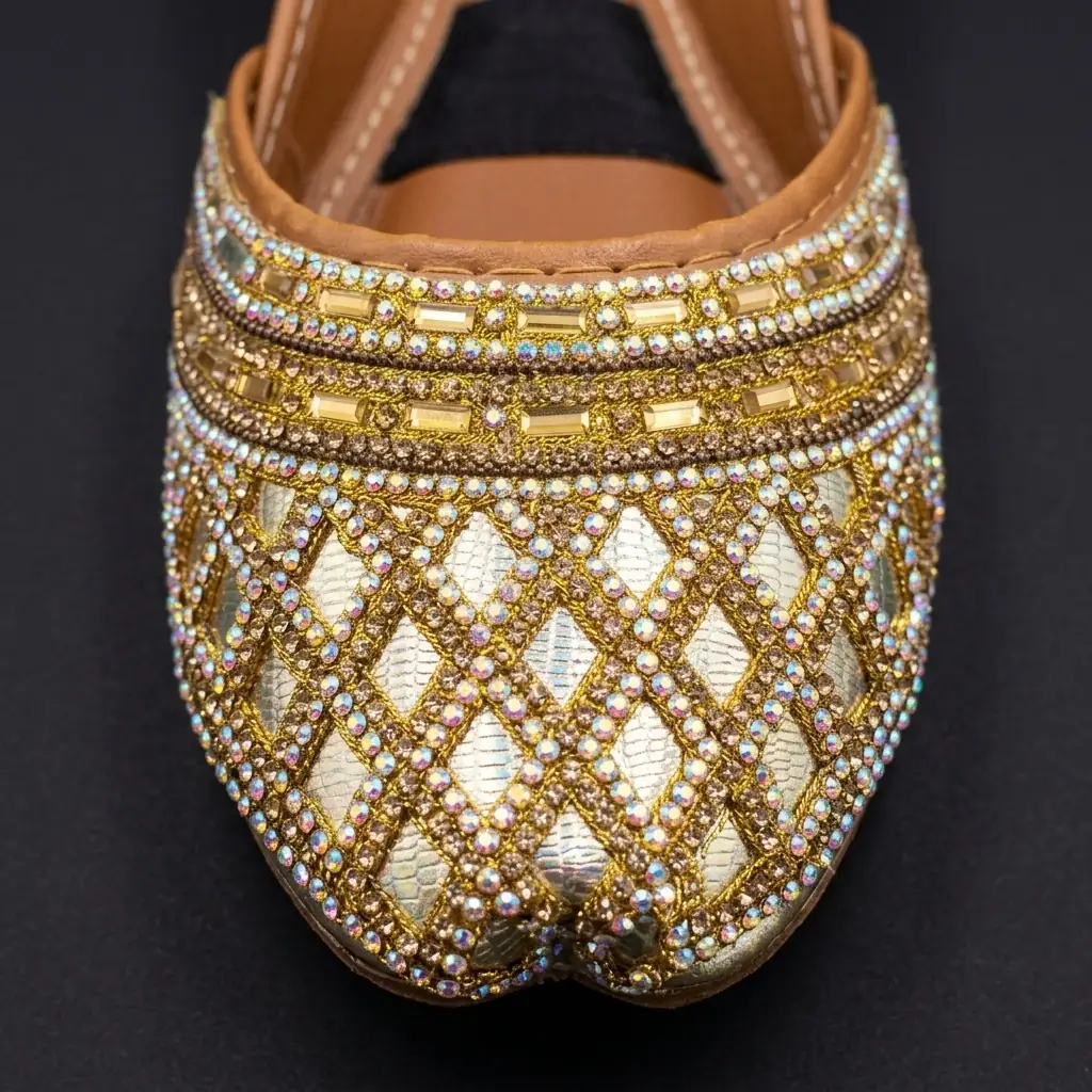 Royal Gilded Sparkle bridal khussa — gold crystal bridal khussa Pakistan