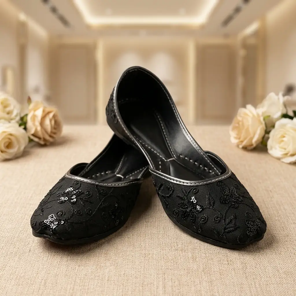 Midnight Noir Net khussa — comfortable cushioned fit